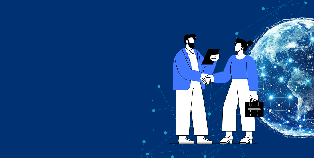 Ilustração de homem e mulher dando aperto de mão